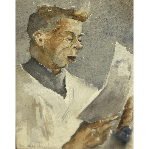 963 - AN EARLY 20TH CENTURY WATERCOLOUR PAINTING ON PAPER DEPICTING A MAN READING A LETTER Signed indistin... 