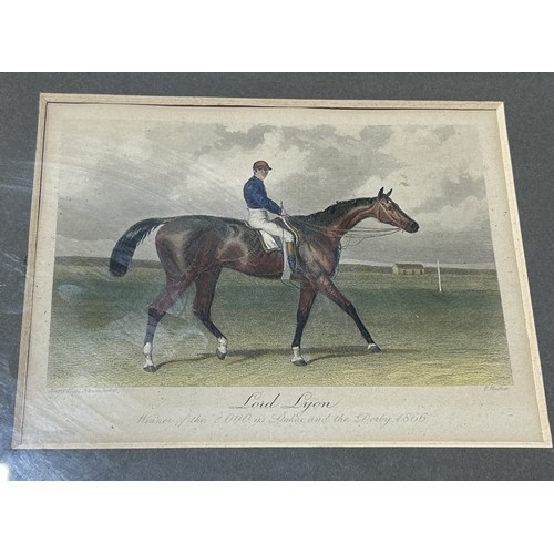 972 - A COLLECTION OF FOUR ANTIQUE HORSE RACING PRINTS Two framed, 29cm x 24cm