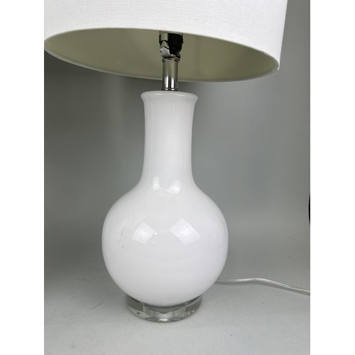 998 - A PAIR OF DESIGNER GLASS TABLE LAMPS WITH SHADES (2) 68cm H including shades.