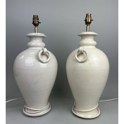 999 - A PAIR OF WHITE GLAZED TABLE LAMPS IN THE CHINESE MANNER 50cm H