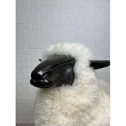 1011 - AFTER FRANCOIS-XAVIER LALANNE (FRENCH 1927-2008) OLD PLANK SHEEP IN DARK PATINA BRONZE WITH REAL SHE... 