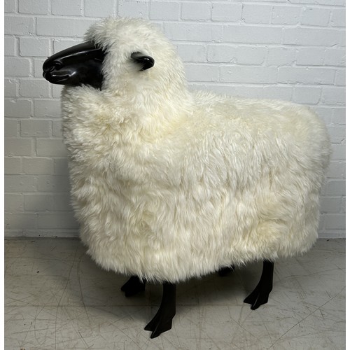 1011 - AFTER FRANCOIS-XAVIER LALANNE (FRENCH 1927-2008) OLD PLANK SHEEP IN DARK PATINA BRONZE WITH REAL SHE... 