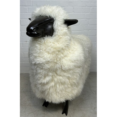 1011 - AFTER FRANCOIS-XAVIER LALANNE (FRENCH 1927-2008) OLD PLANK SHEEP IN DARK PATINA BRONZE WITH REAL SHE... 