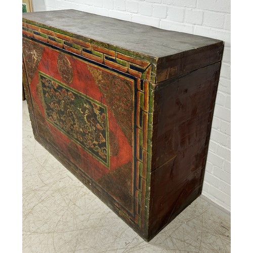 1007 - A LARGE PAINTED TIBETAN 'DRAGON' CHEST POSSIBLY 18TH CENTURY 128cm x 95cm x 45cm