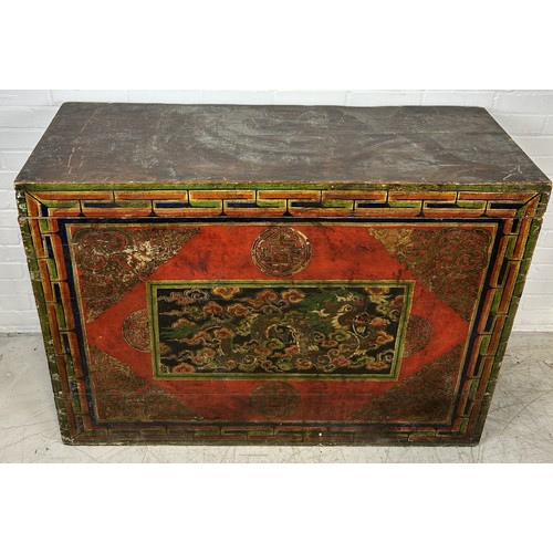 1007 - A LARGE PAINTED TIBETAN 'DRAGON' CHEST POSSIBLY 18TH CENTURY 128cm x 95cm x 45cm