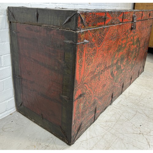 1008 - A LARGE PAINTED TIBETAN 'DRAGON' CHEST 136cm x 66cm x 47cm