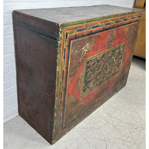 1007 - A LARGE PAINTED TIBETAN 'DRAGON' CHEST POSSIBLY 18TH CENTURY 128cm x 95cm x 45cm