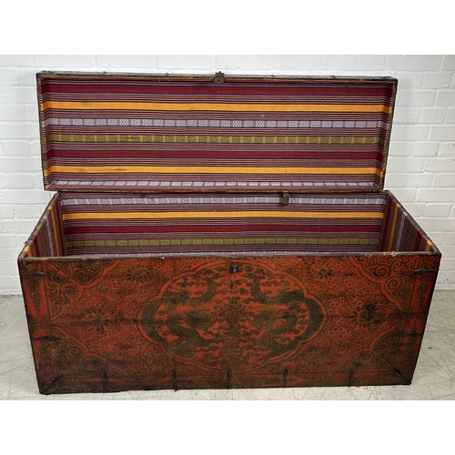 1008 - A LARGE PAINTED TIBETAN 'DRAGON' CHEST 136cm x 66cm x 47cm