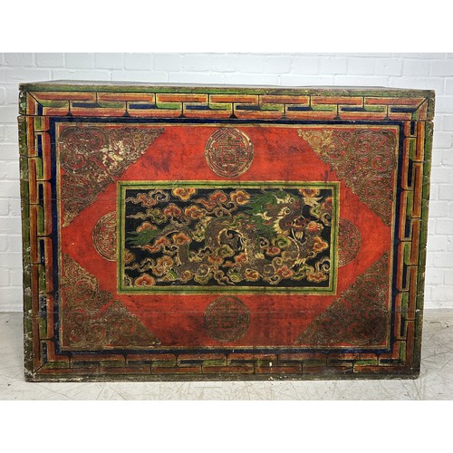 1007 - A LARGE PAINTED TIBETAN 'DRAGON' CHEST POSSIBLY 18TH CENTURY 128cm x 95cm x 45cm