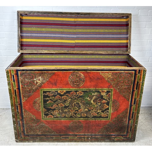 1007 - A LARGE PAINTED TIBETAN 'DRAGON' CHEST POSSIBLY 18TH CENTURY 128cm x 95cm x 45cm