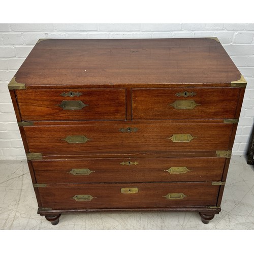 1013 - A 19TH CENTURY ANGLO INDIAN CAMPAIGN CHEST OF DRAWERS Sectional, in two parts. Old label between the... 