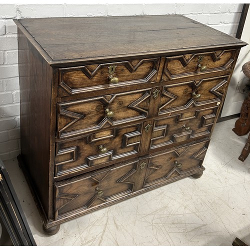 1012 - A 17TH CENTURY GEOMETRIC OAK CHEST OF DRAWERS 97cm x 85cm x 50cm