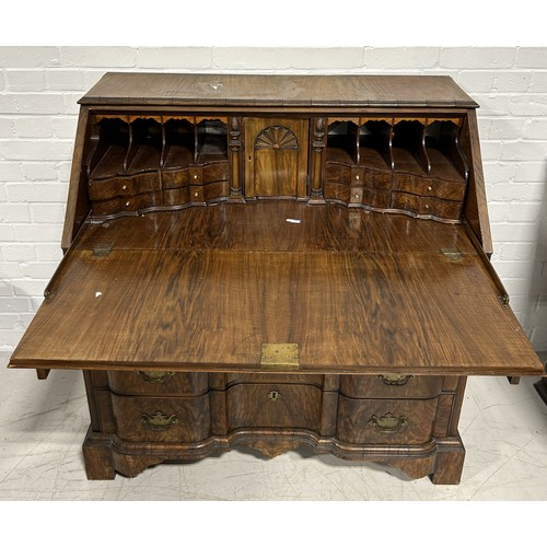 1017 - AN 18TH CENTURY WALNUT SERPENTINE BUREAU 103cm x 90cm x 52cm