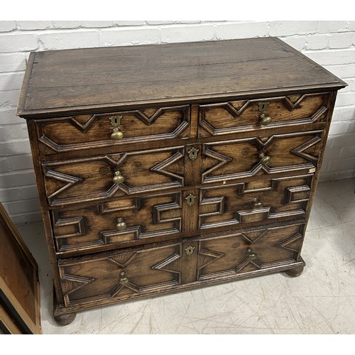 1012 - A 17TH CENTURY GEOMETRIC OAK CHEST OF DRAWERS 97cm x 85cm x 50cm