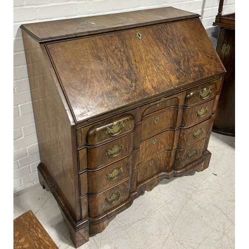 1017 - AN 18TH CENTURY WALNUT SERPENTINE BUREAU 103cm x 90cm x 52cm