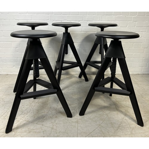 1032 - A SET OF FIVE TOM AND JERRY - THE WILD BUNCH BLACK SWIVEL BAR STOOLS 71cm x 34 cm