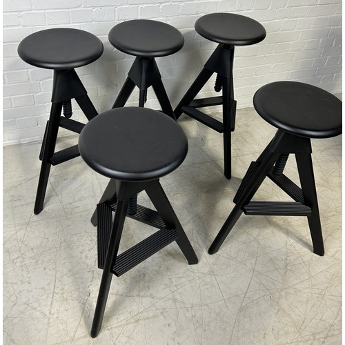 1032 - A SET OF FIVE TOM AND JERRY - THE WILD BUNCH BLACK SWIVEL BAR STOOLS 71cm x 34 cm