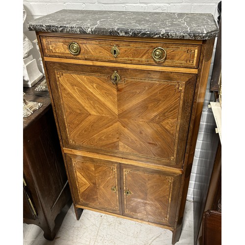 1027 - A 19TH CENTURY FRENCH SECRETAIRE WITH MARBLE TOP 139cm x 79cm x 38 cm