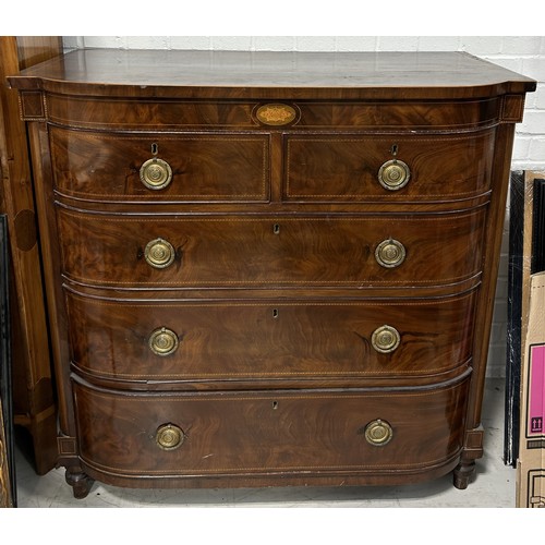 1033 - A 19TH ENTURY MAHOGANY CHEST OF DRAWERS WITH MARQUETRY INLAY Two short over three long graduated dra... 