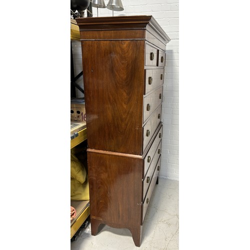 1037 - A 19TH CENTURY MAHOGANY CHEST ON CHEST 190cm x 110cm x 49cm