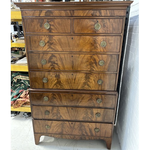 1037 - A 19TH CENTURY MAHOGANY CHEST ON CHEST 190cm x 110cm x 49cm