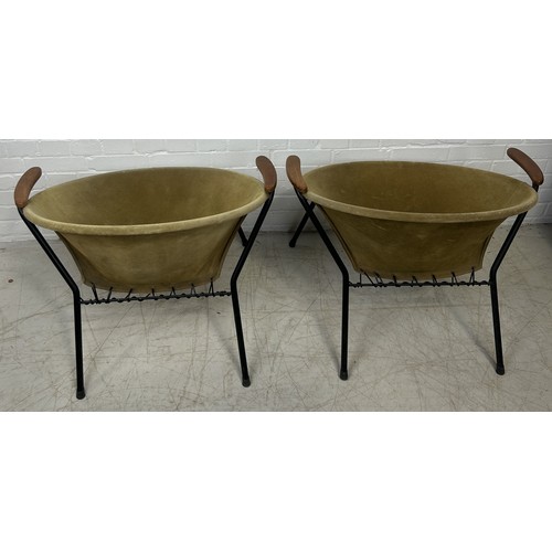 1050 - A PAIR OF MID-CENTURY STYLE BALLOON ARMCHAIRS 76cm x 64x 64cm