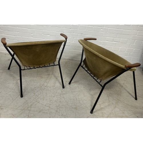 1050 - A PAIR OF MID-CENTURY STYLE BALLOON ARMCHAIRS 76cm x 64x 64cm