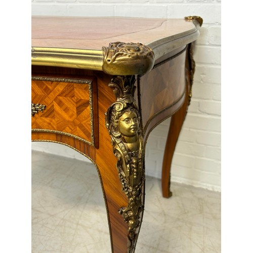 1052 - A FRENCH LOUIS XVI STYLE WRITING DESK WITH BRONZE MOUNTS AND TOOLED LEATHER TOP 139cm x 80cm x 78cm ... 