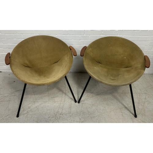 1050 - A PAIR OF MID-CENTURY STYLE BALLOON ARMCHAIRS 76cm x 64x 64cm