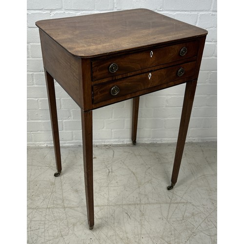 1057 - A GEORGIAN MAHOGANY SIDE TABLE With two drawers on four tapering legs. 78cm x 50cm x 40cm