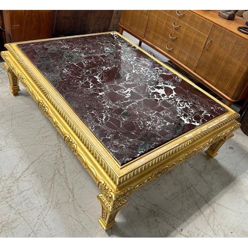 1055B - PROPERTY FROM THE QATAR EMBASSY: A LARGE CLASSICAL DESIGN CENTRE TABLE WITH RED VARIEGATED MARBLE TO... 