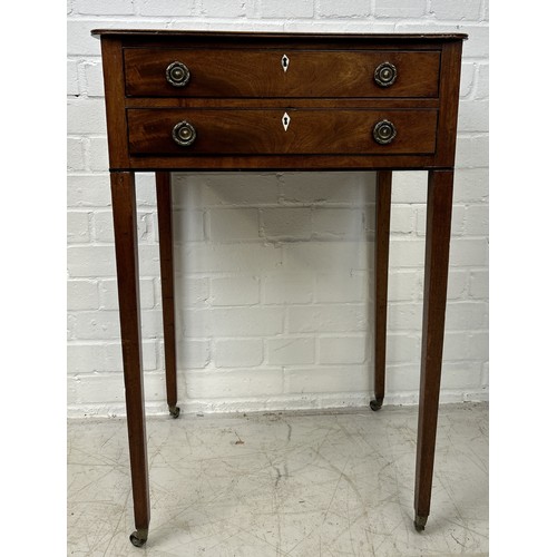 1057 - A GEORGIAN MAHOGANY SIDE TABLE With two drawers on four tapering legs. 78cm x 50cm x 40cm