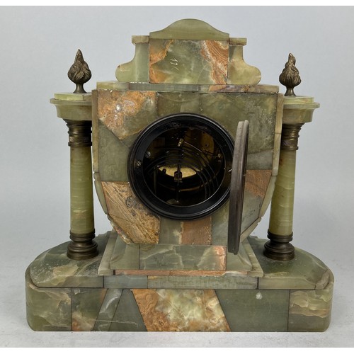 1067 - A LARGE ONYX MANTEL CLOCK 36cm x 32cm x 15cm