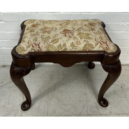 1065 - A VICTORIAN GEORGIAN WALNUT STOOL WITH UPHOLSTERED SEAT 54cm x 42cm x 36cm