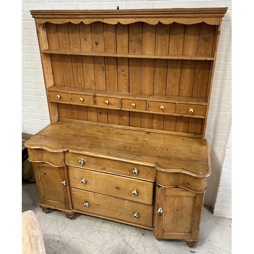 1072A - A LARGE ANTIQUE PINE KITCHEN DRESSER 200cm x 160cm x 53cm