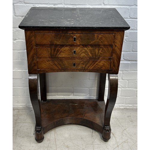 1083 - A FRENCH 19TH CENTURY BEDSIDE TABLE WITH MARBLE TOP 75cm x 48cm x 32cm