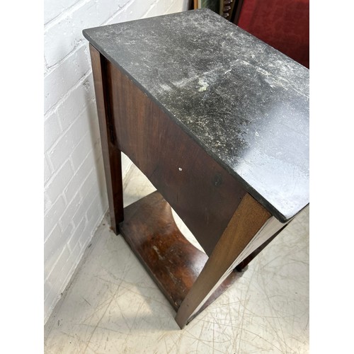 1083 - A FRENCH 19TH CENTURY BEDSIDE TABLE WITH MARBLE TOP 75cm x 48cm x 32cm