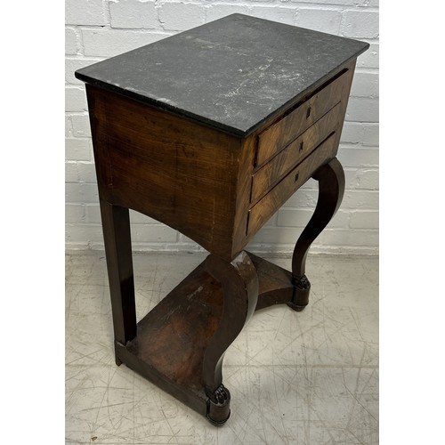 1083 - A FRENCH 19TH CENTURY BEDSIDE TABLE WITH MARBLE TOP 75cm x 48cm x 32cm