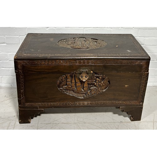 1101 - A CHINESE CAMPHOR WOOD TRUNK 84cm x 50cm x 41cm