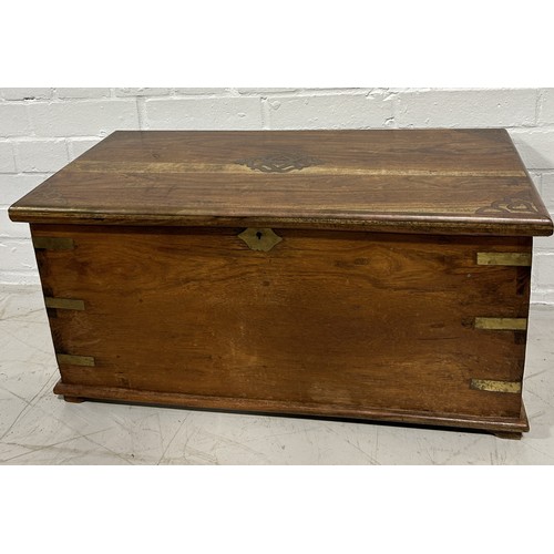 1100 - A CAMPAIGN STYLE BRASS BOUND TRUNK 68cm x 34cm x 32cm