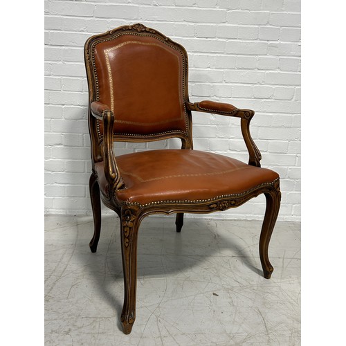 1102 - A FRENCH FAUTEUIL UPHOLSTERED IN TOOLED TAN BUTTON BACK LEATHER 102cm x 68cm x 65cm