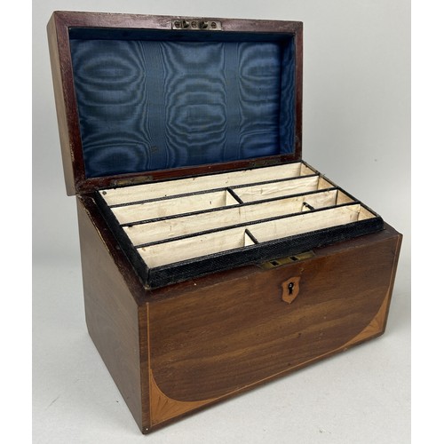 1110 - A 19TH CENTURY SHERATON REVIVAL STATIONARY BOX WITH MARQUETRY INLAID OVAL PATERA 23cm x 17cm x 13cm