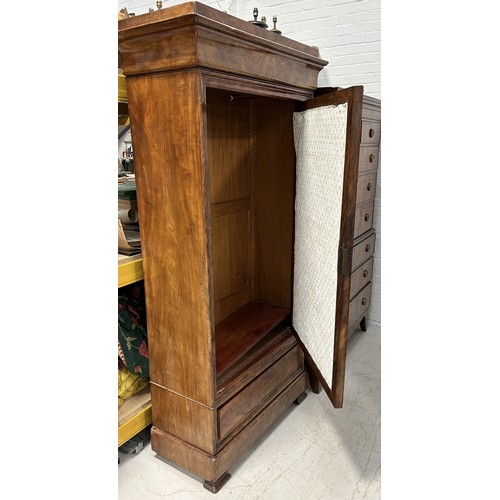 1119 - A 19TH CENTURY WARDROBE WITH MIRROR 208cm x 90cm x 42cm