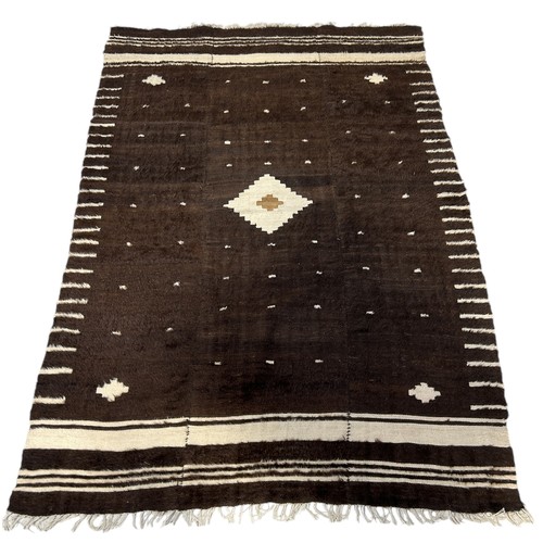 1142 - TWO DARK MOHAIR RUGS: ONE BLACK AND ONE BROWN NOMADIC ANGORA RUGS Largest 207 x 165 cm