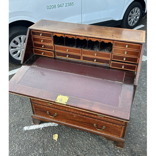 1137 - AN ANTIQUE BUREAU WITH MARQUETRY INLAY 103cm x 95cm x 45cm