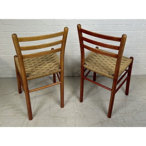 1135 - A PAIR OF GIO PONTI STYLE CHAIRS Red painted with woven seats. 84cm x 42cm x 42cm