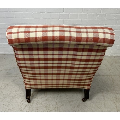 1133C - A VICTORIAN NURSING CHAIR UPHOLSTERED IN CONTEMPORARY CHEQUERED FABRIC 96cm x 82cm x 70cm