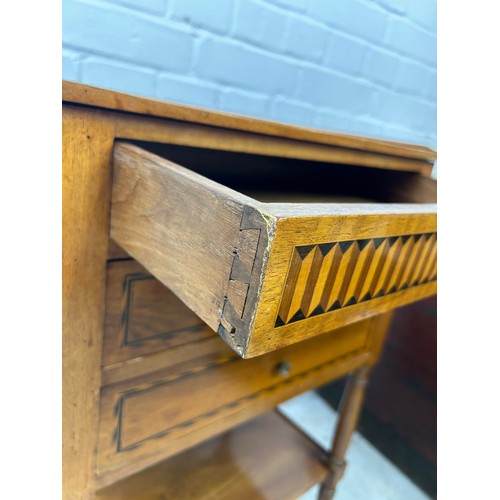 1155 - A 19TH CENTURY BEDSIDE TABLE WITH PARQUETRY INLAY 73cm x 49cm x 31 cm