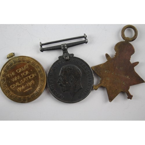 1183 - THREE WW1 MEDALS 1914 MONS STAR PTE GORDON, WAR LIEUT ALLEN, VICTORY PTE RAMSDEN (3)