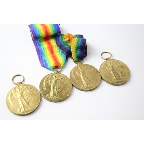 1185 - WW1 VICTORY MEDALS DVR WANSTALL RA, PTE FROGGATT KOYLI, PTE GREENWOOD LABOUR (4)